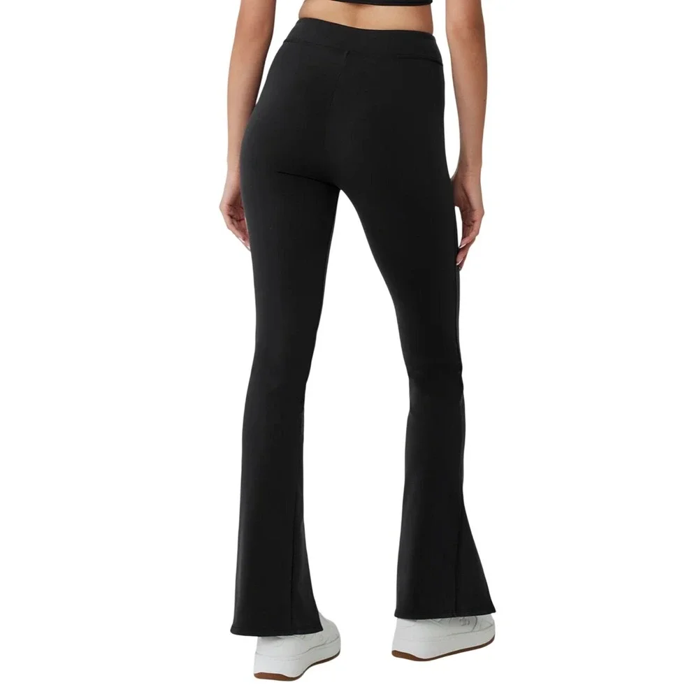 ALO Yoga Black High-Waist Flare Leggings with Front Slits